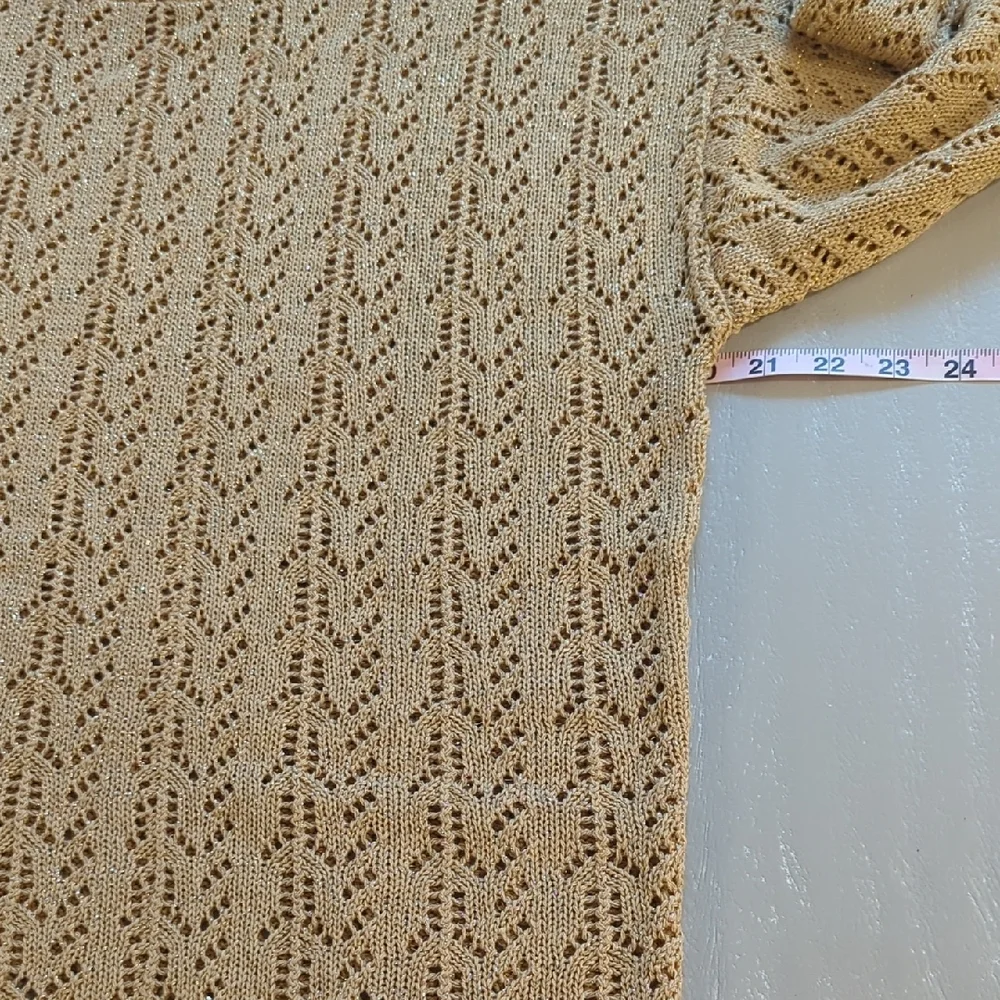 Vintage Knit Sweater Tunic Long Gold Tan Metallic size‎ Large